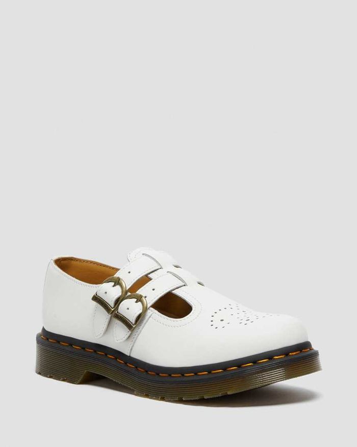 Dr Martens Mary Janes Dame Hvite 8065 Smooth Læder & 8496ZCIQJ